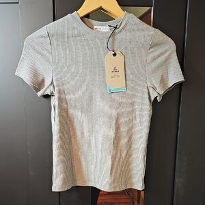 NWT prAna Foundation Rib Tee Heather Grey XS Super Soft Stretch Ribbed Top